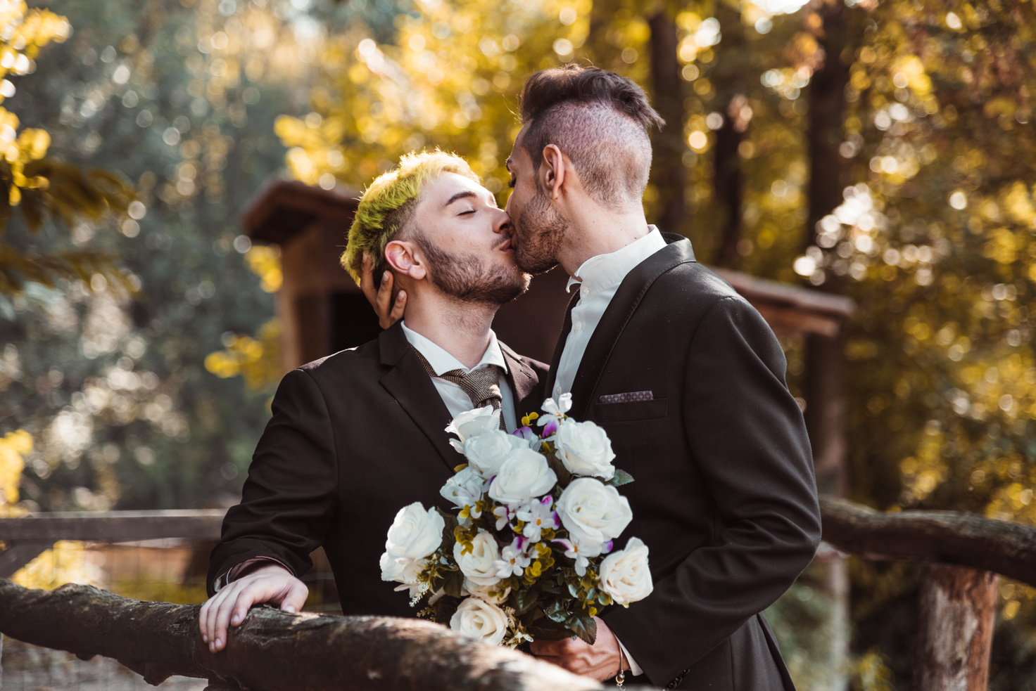 gay couple kissing for the marriage